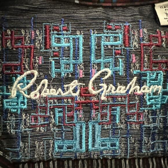 Robert Graham Cubist Classic Fit Cotton Blend Button-Up Shirt Black/Red Medium - Picture 6 of 11